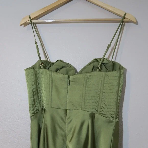 House of CB Myrna Olive Corset Satin Slip Dress Timeless Elegant - Picture 7 of 14